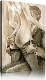 Couple of lovers Couples Wall Decor Watercolor Erotic Wall Art Abstract Love Painting Hug Kiss Holding Poster Prints for Bedroom Bathroom Living Room Wall Decor Framed -28 x 44 inch