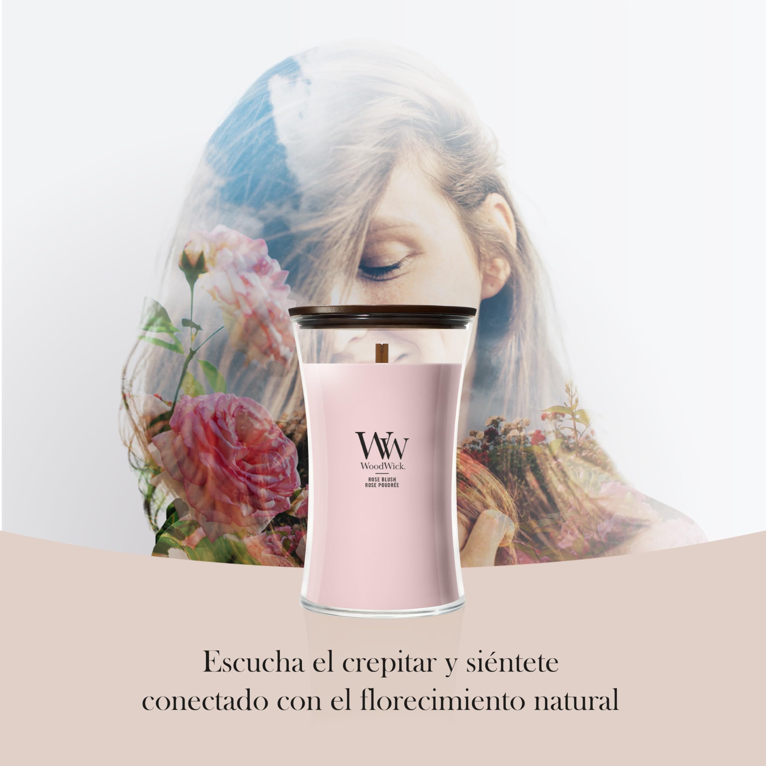 WoodWick Vela perfumada | Vela grande en forma de reloj de arena | Rose Blush | Regalos perfectos para mujeres