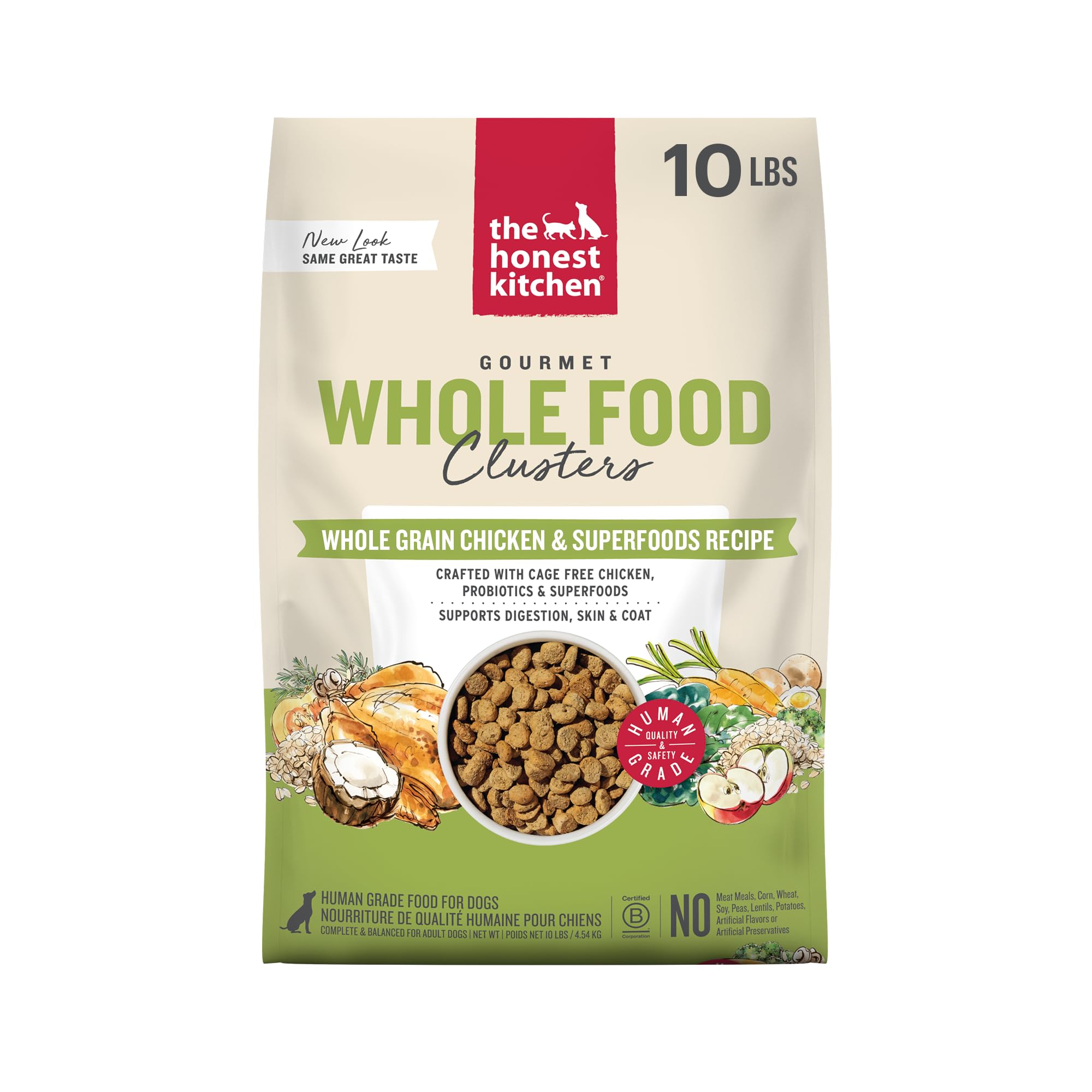 Human Grade Whole Food Clusters Dog Whole Grain Chicken & Oat 10 lb Bag