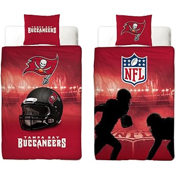 NFL Bed Linen Tampa Bay Buccaneers 135 x 200 cm + 80 x 80 cm 100% Cotton Renforc  Linon Quality with Zip American Football Fan Super Bowl Captain Fear Reversible Cover German Size