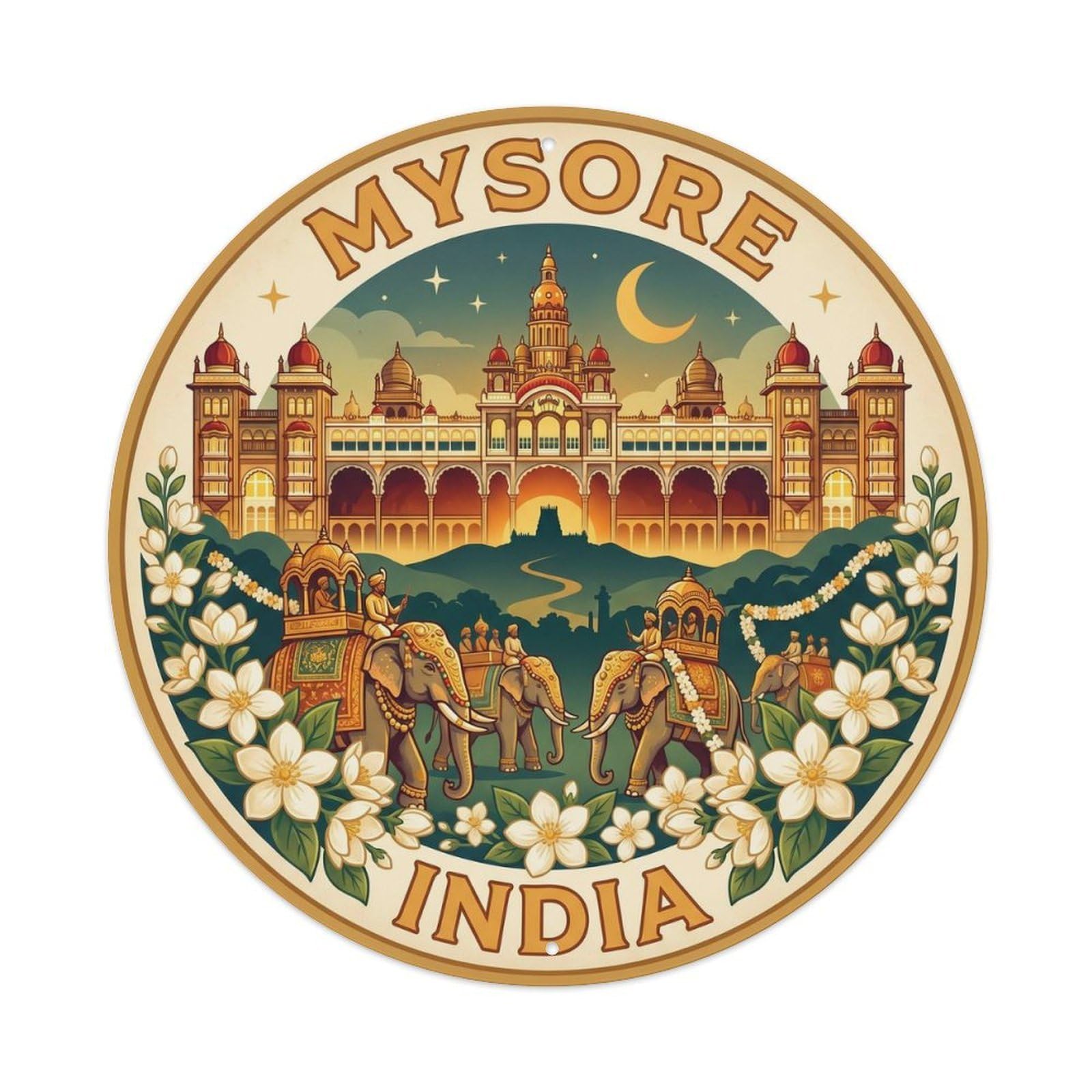 Yrnq 8X8inch Vintage Style Vintage Travel India Mysore Palace Metal Tin Sign