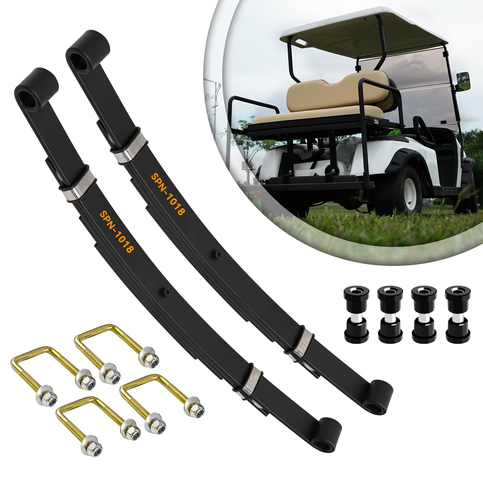 XUANYUDG0769 Heavy Duty 4-Leaf Golf Cart Rear Leaf Spring with Bushings and Sleeves for EZGO TXT 1994-up