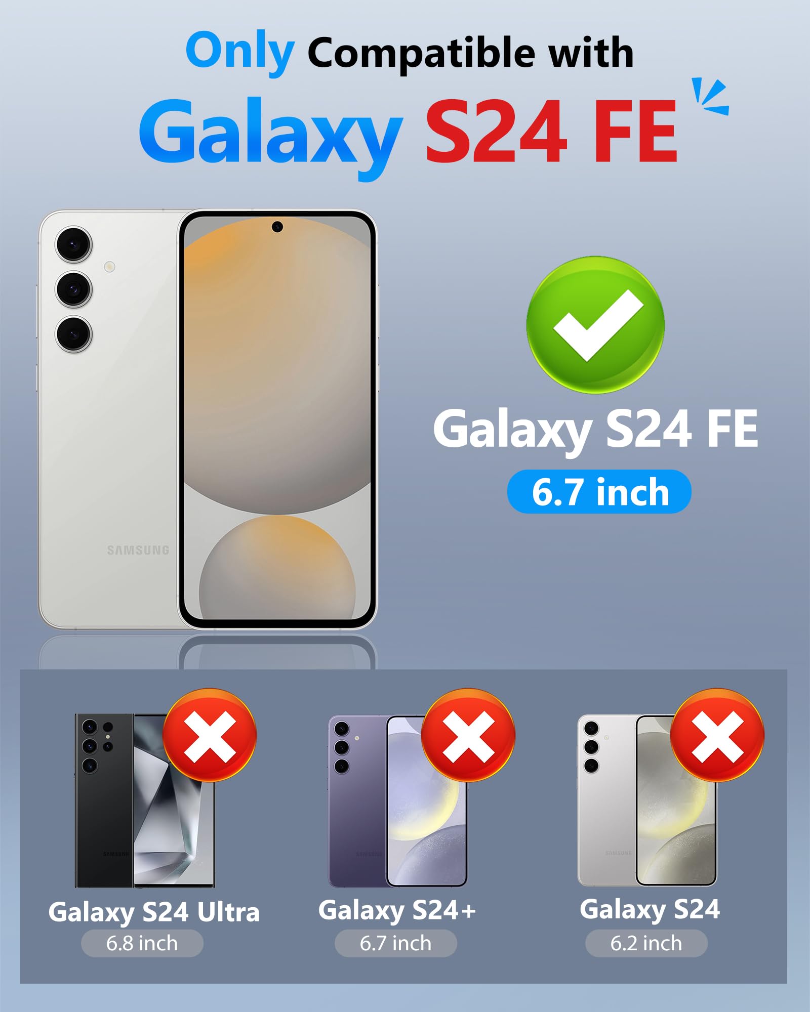 ATATOO Funda para Samsung Galaxy S24 FE con tarjetero (almacena 4-5 tarjetas) y funda para cámara deslizante y bloqueo RFID, protección de grado militar, funda tipo cartera de silicona resistente para