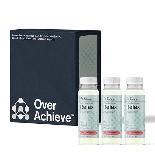 Relax Drink for Relaxation and Stress Relief, Contains Ashwagandha, Rhodiola Rosea and Reishi Mushroom with Advanced Nanoscience Technology, 3 Pack Calm Nervous System Berry Hibiscus, 2oz