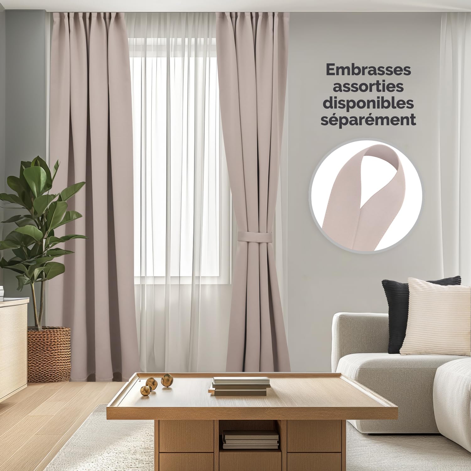 Blumtal Lot de 2 Rideaux Occultants à Galon Fronceur - Certifié Oeko-TEX - Rideau de Fenêtre Lavable pour Chambre et Salon - Taupe - 225x140 cm