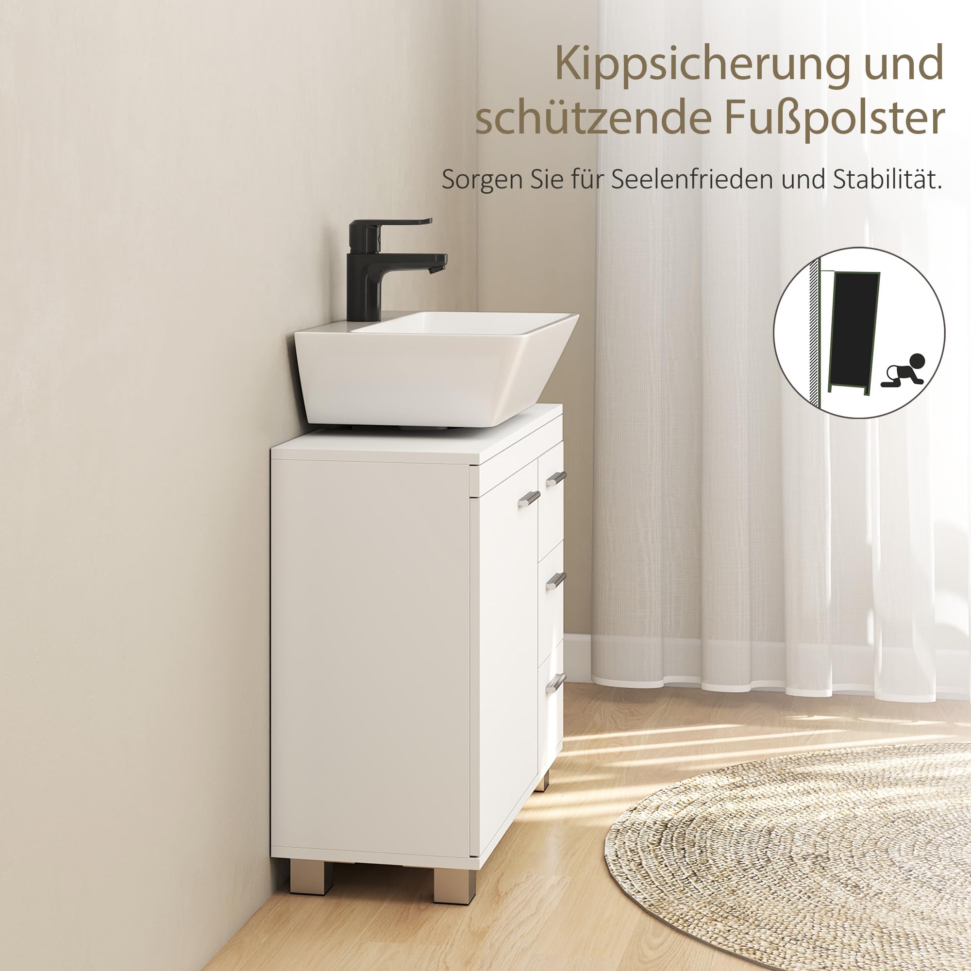 HOMCOM Waschbeckenunterschrank mit Soft-Close Tür 70 x 30 x 64 cm Weiß