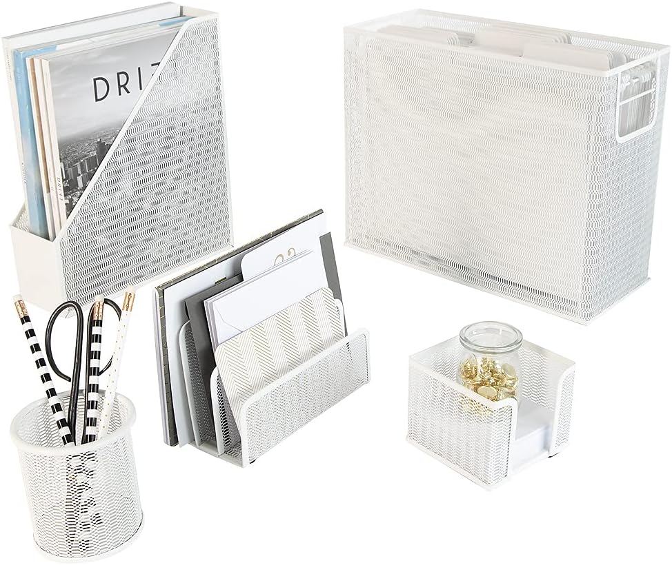 BLU MONACO 5 Piece White Desk Organizer Set Desk
