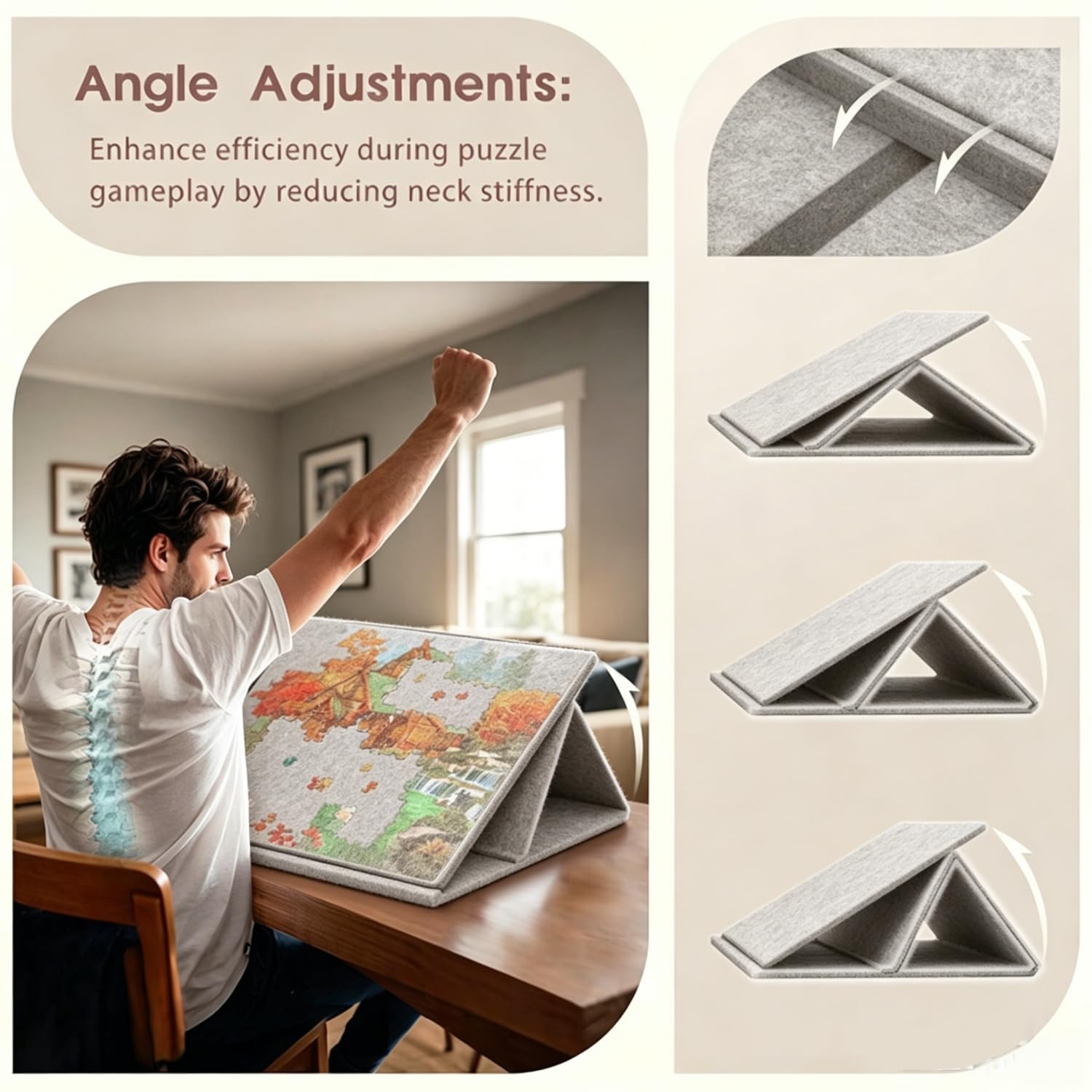Tavola per puzzle inclinabile con supporto 2 in 1 e coperchio, 1000 pezzi, tavolo portaoggetti in feltro, regolabile in 3 angolazioni, 6 vassoi di ordinamento, tavola puzzle leggera e portatile per