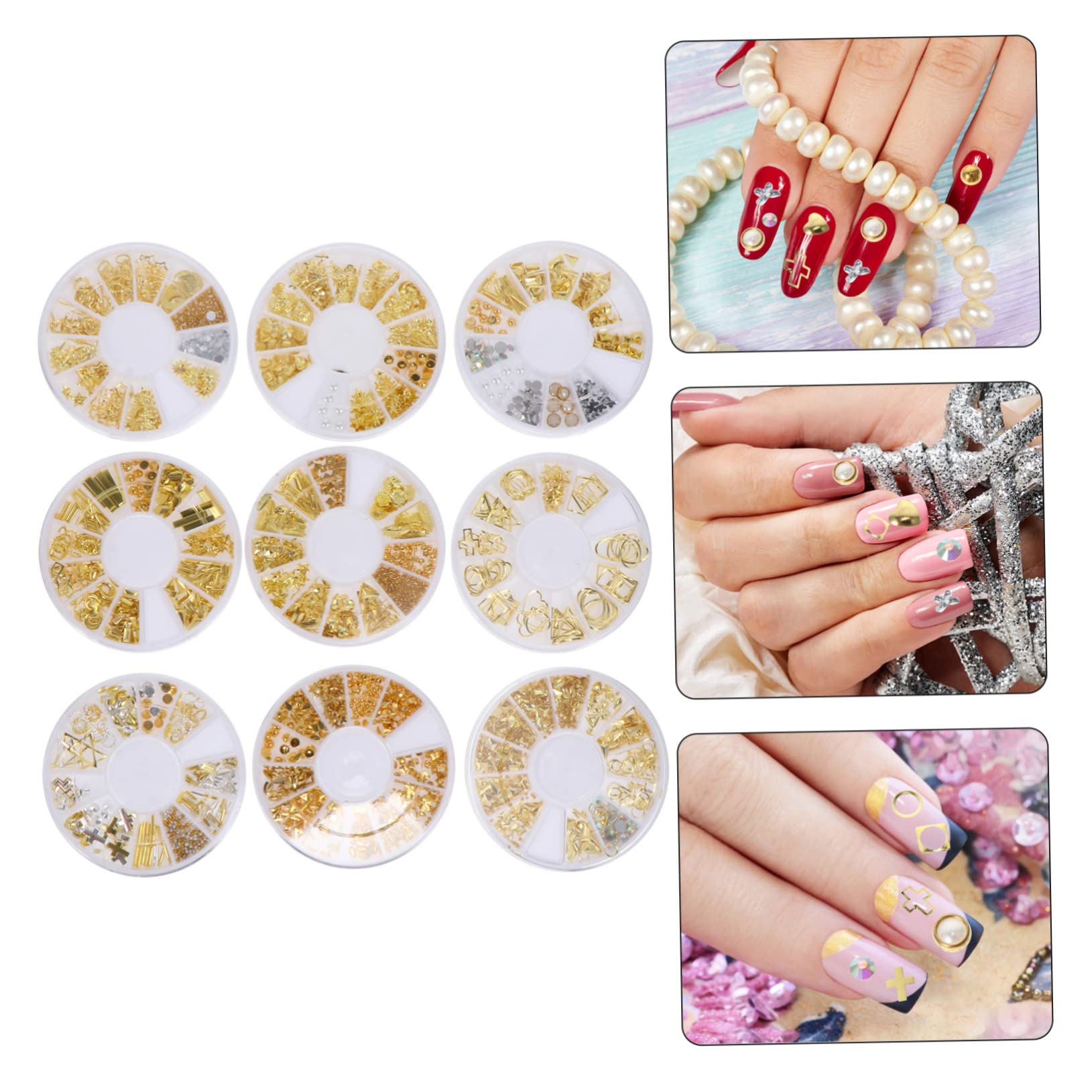 Healvian Boîtes De Rivets Dorés Pour Décoration Kit Accessoires De Manucure Avec Designs Uniques Pour Nail Art