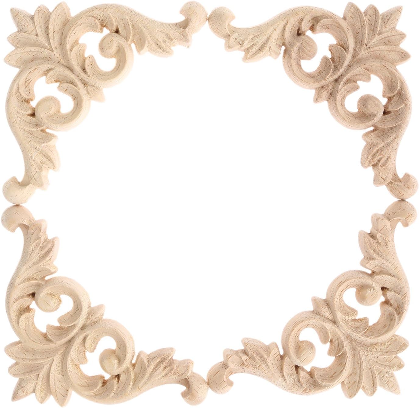 MUXSAMWood Carved Corner Mouldings Onlay Applique Unpainted Furniture Decor 4pcs 8 * 8cm/3.15"*3.15" Classic