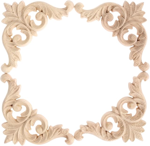 MUXSAM Wood Carved Corner Mouldings Onlay Applique Unpainted Furniture Decor 4pcs 12 * 12cm