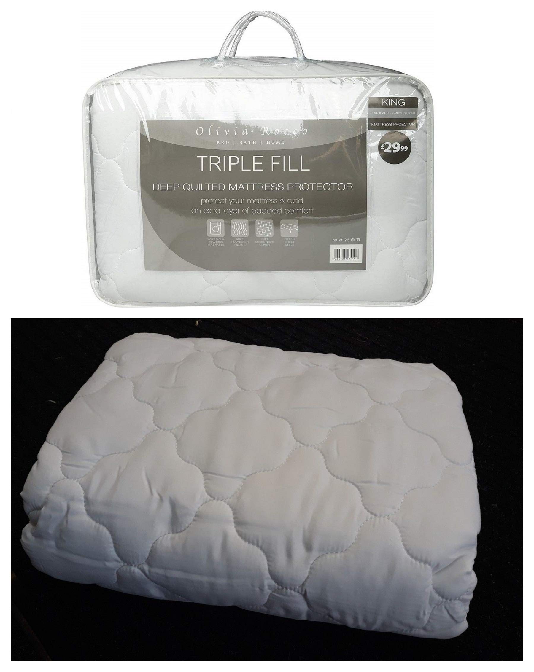 New Triple Fill Quilted Mattress Protector - Fits Up to 12 inches (30 cm) Mattresses - Fitted Sheet Style Deep Mattress Topper UK Size (4FT Small Double, 122 x 190 + 30 cm Box Depth)