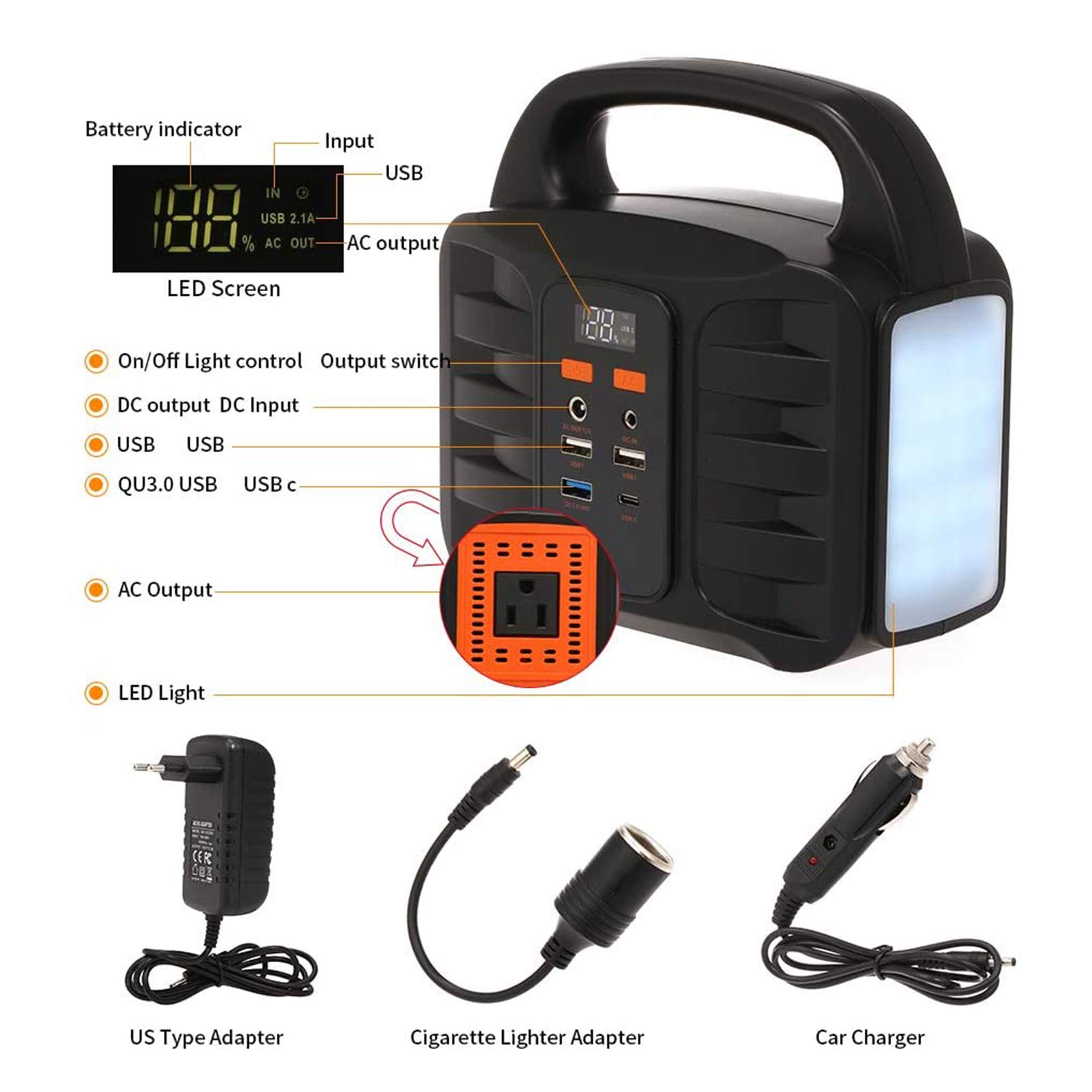 Generador portátil de batería de Litio, 155 WH, 42 000 mAh, inversor silencioso sin Gas, Cargador Solar USB para emergencias.