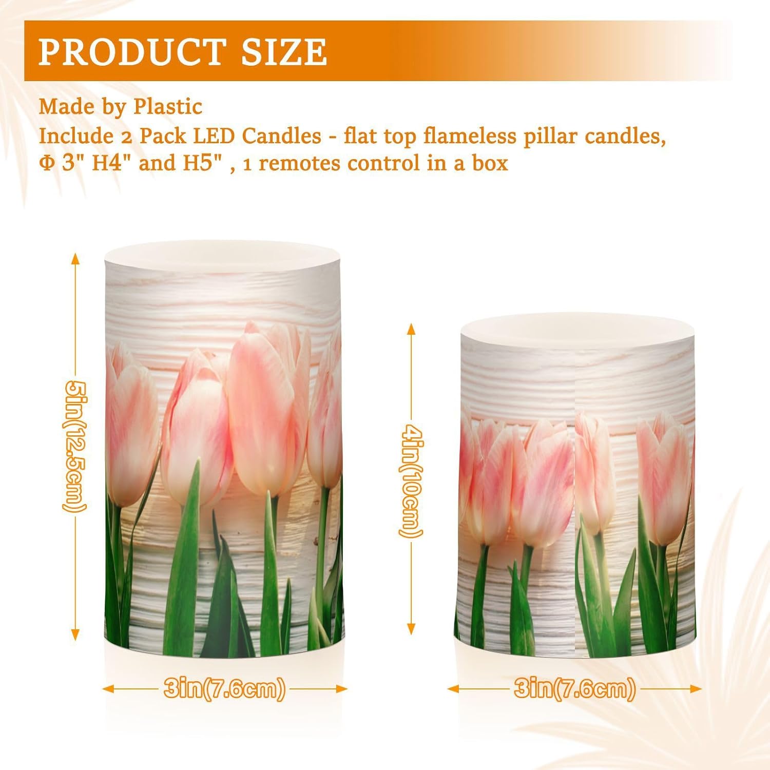 Lights Flameless Candles Spring Pink Tulip Flower Pillar Candles Set of 2 Battery Operated Remote Control Warm Lights Home Decor
