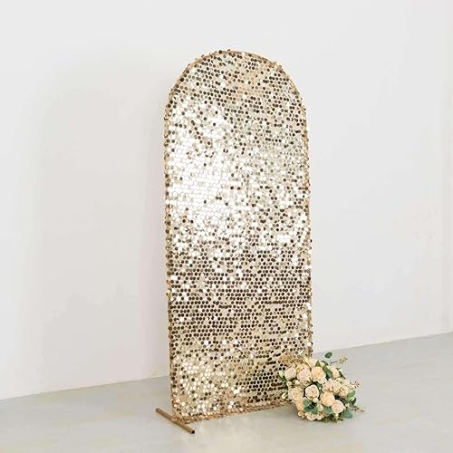 Miniatura 2 de Efavormart - Funda para telón de fondo de lentejuelas color champán brillante para arco de boda con parte superior redonda, 6 pies