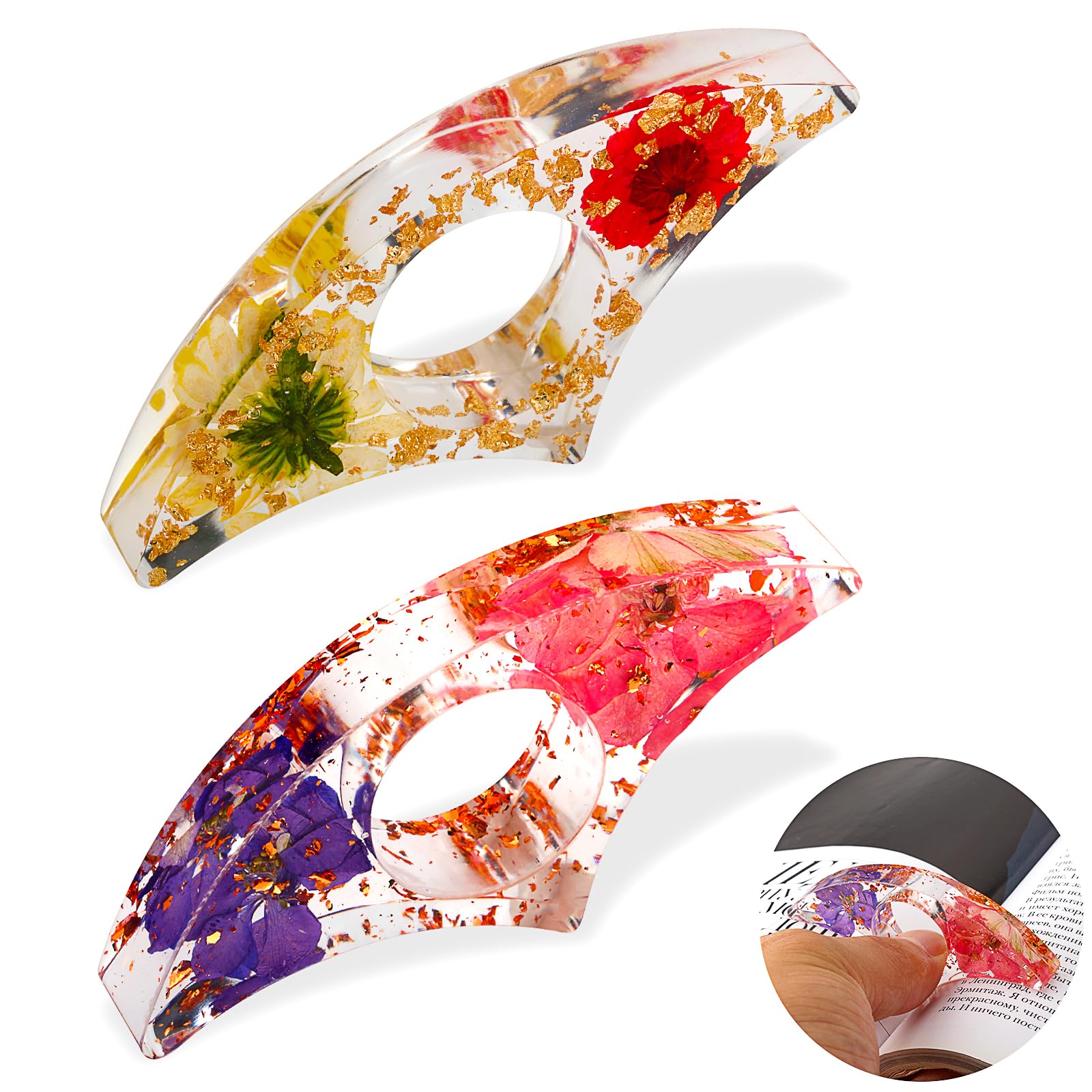 2 Supports De Page En Résine Avec Fleurs Séchées - Marque