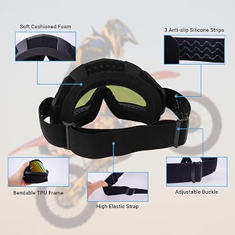 BIBIRE Dirt Bike & ATV Goggles - Motocross MX Anti Fog OTG Riding Goggles for Men, Women & Youth