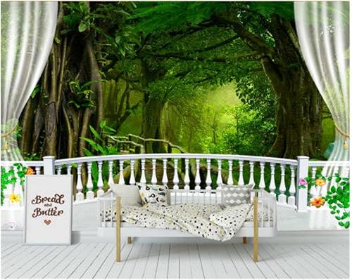 Wall Decal Mural Custom Wall Wallpaper Green Tree Forest Waterfall Landscape Mural Wallpaper 3D Papel Pintado Pared 3D Wallpaper Murals 118X83