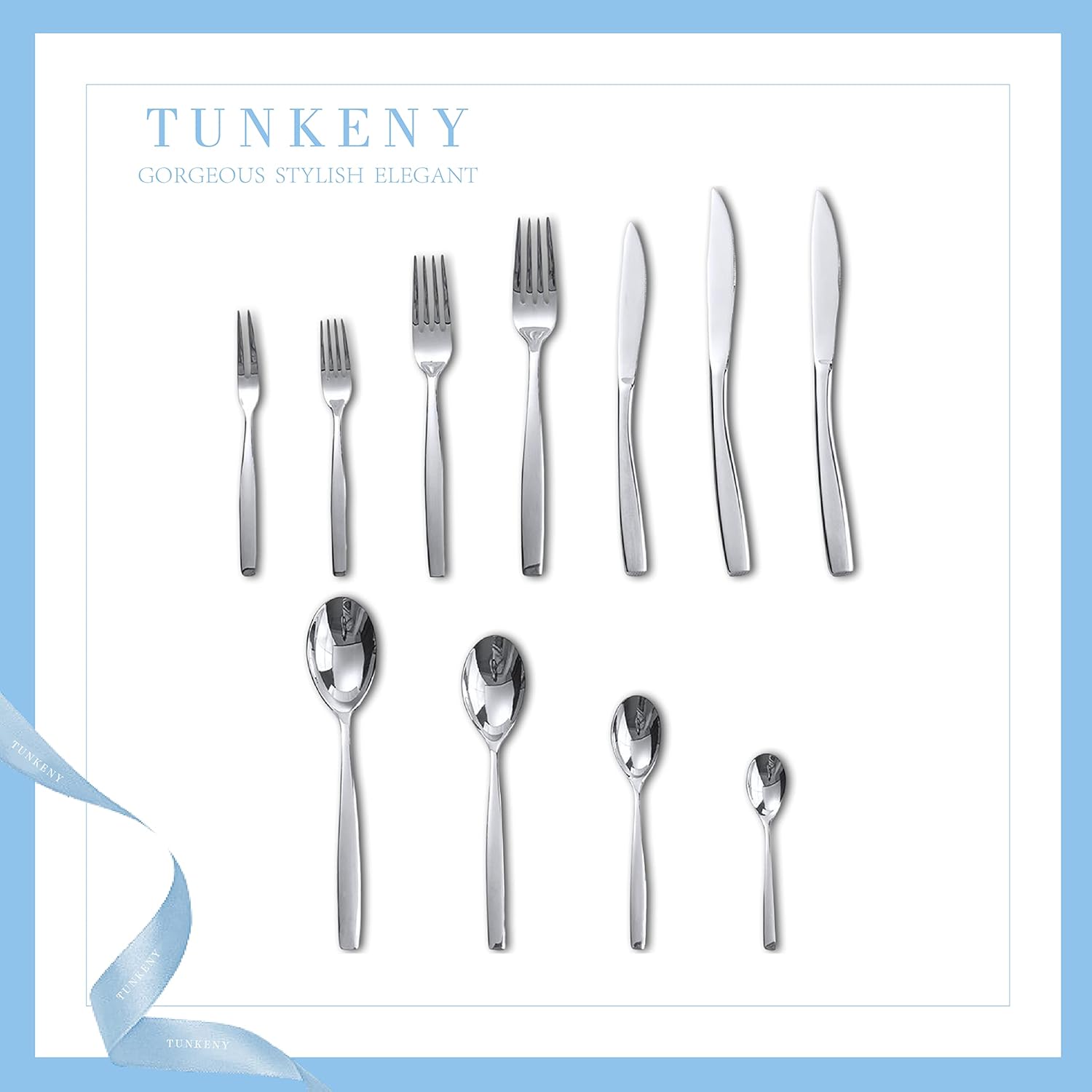 Tunkeny 66 Piece Creative Silverware Set for 6, 18/10