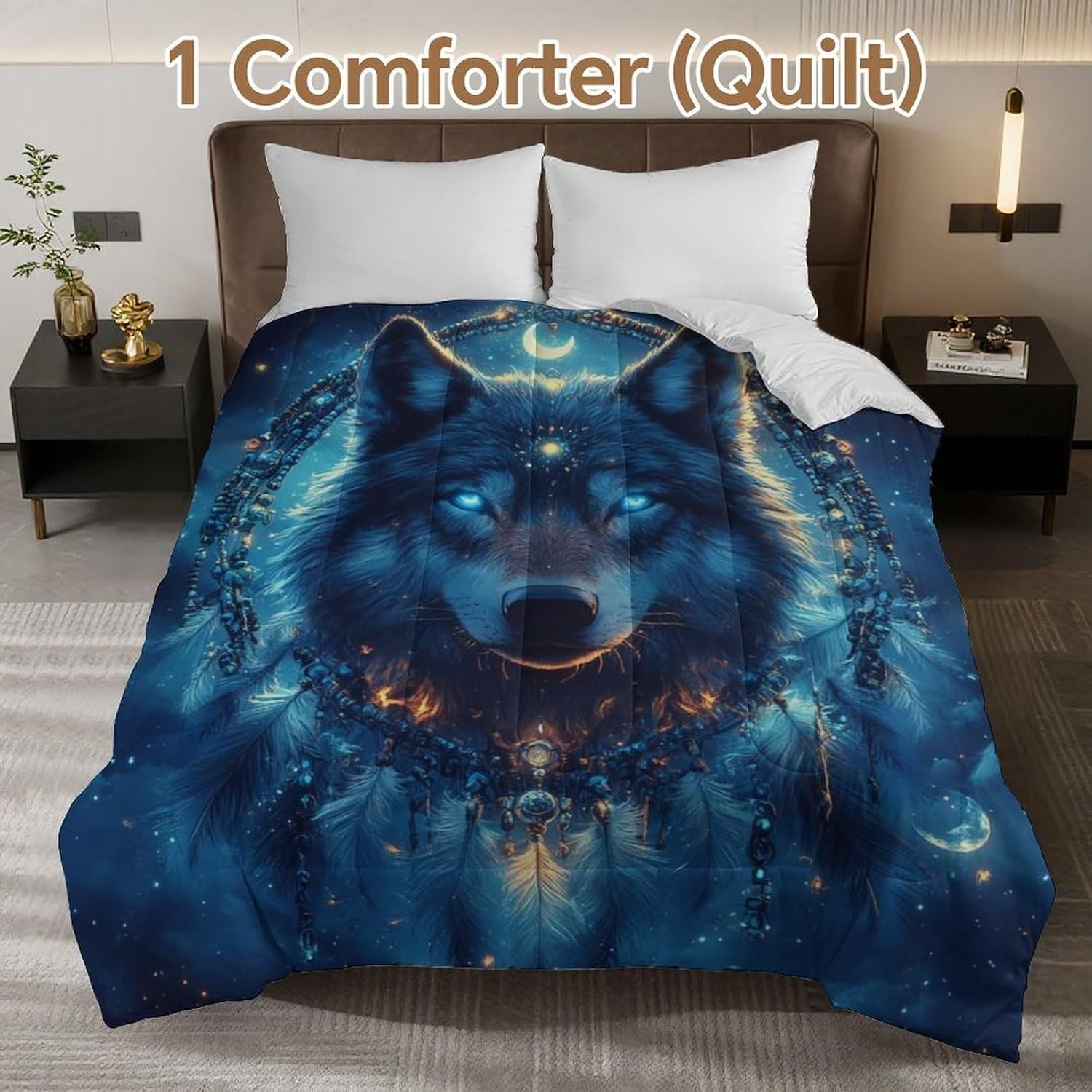 Celestial Wolf Dream Comforter Bedding Heavy Bed Blanket Soft Warm Fluffy All Seasons Only Quilt 155x220cm
