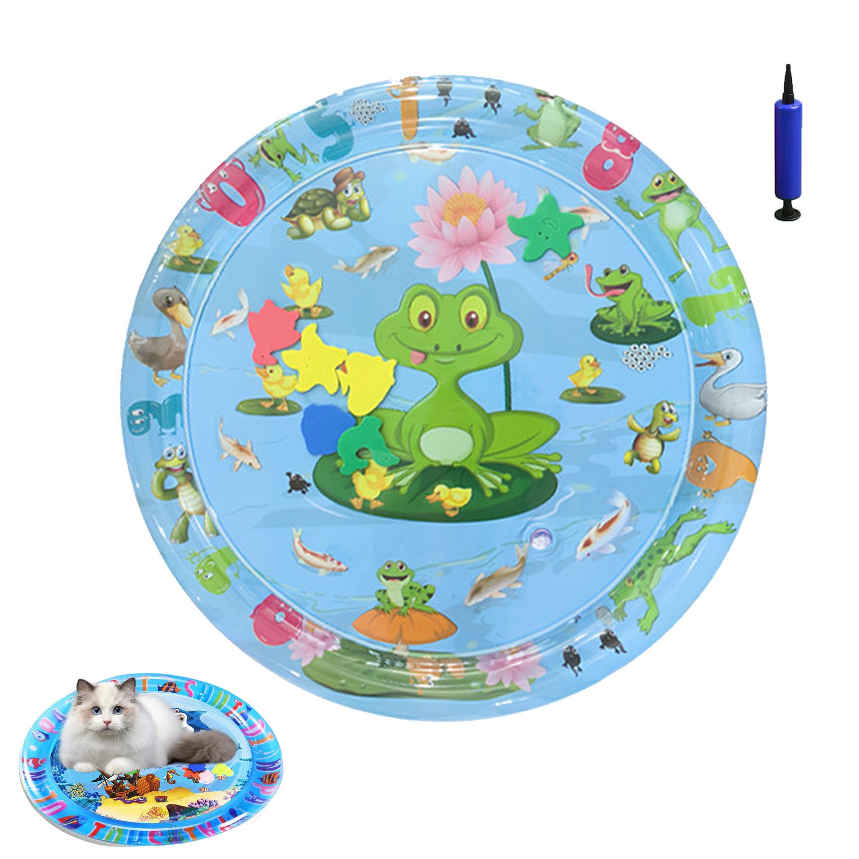 Pet Water Bed, Interactive Sensory Pad with Floating Fish, Cooling Mat for Dogs/Cat (F,Small)