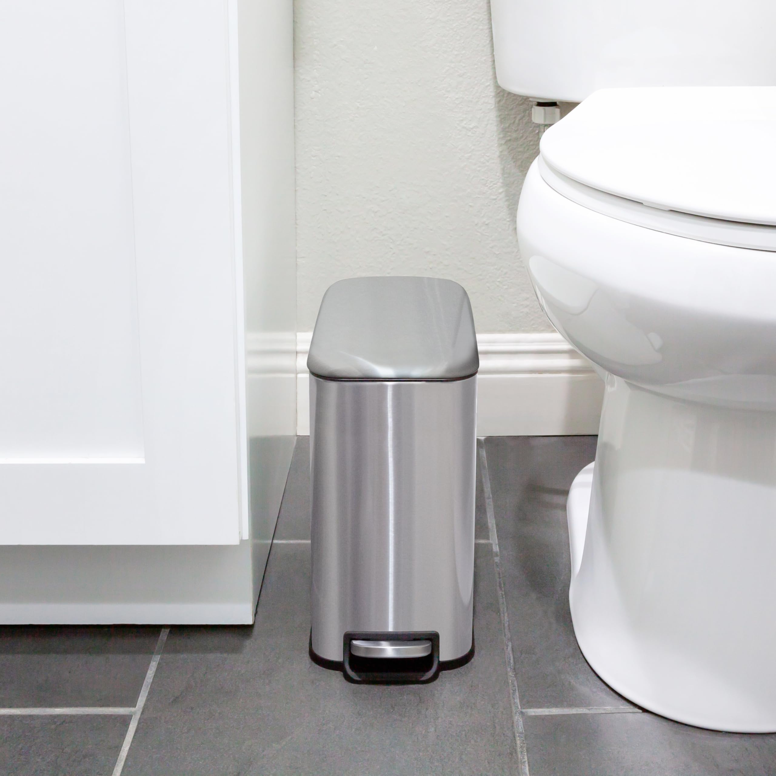 (2)qualiazero 5l / 1.3 gallon stainless steel step-on bathroom trash can, slim shape, pack of 2, starter set (stainless steel)