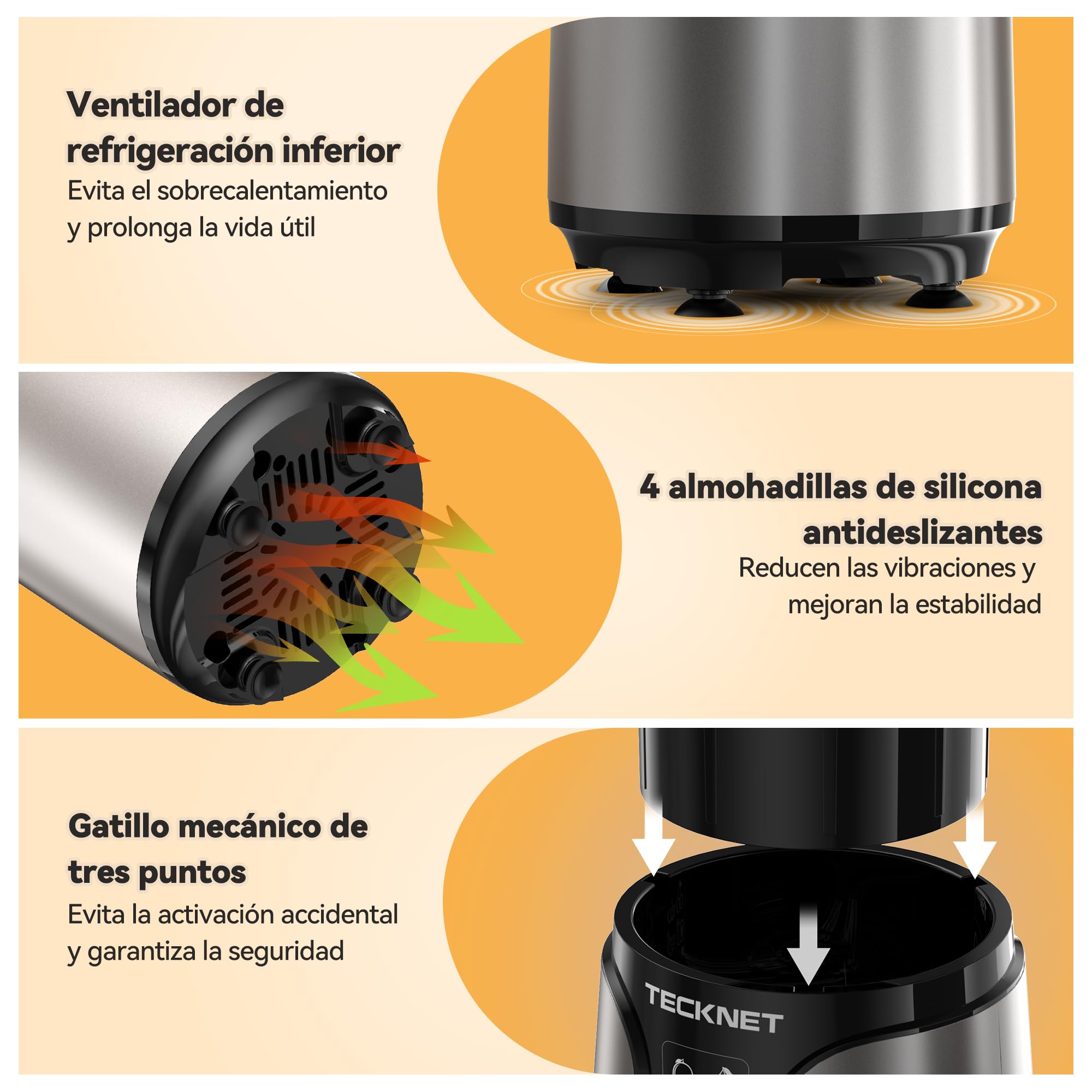 TECKNET 1000W Batidora de Vaso Portátil, Smoothie Blender, Batidora Portátil, Mini Batidora con Hoja en Cruz de Acero Inoxidable 304 de Uso Alimentario, 2 Vasos sin BPA 500/150ml Batidos, Babynahrung