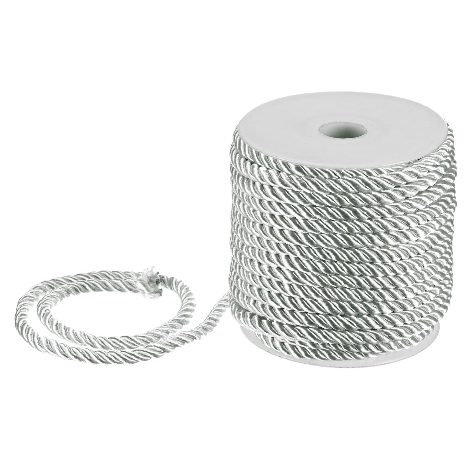 M METERXITY 22 Yards Twisted Rope Trim, 5mm/0.2" Silver Gray Soft Polyester Twisted Silk Rope Cord 3-Ply Decorative Cord for Gift Bag/DIY Crafts/Home Decor/Curtain Tieback