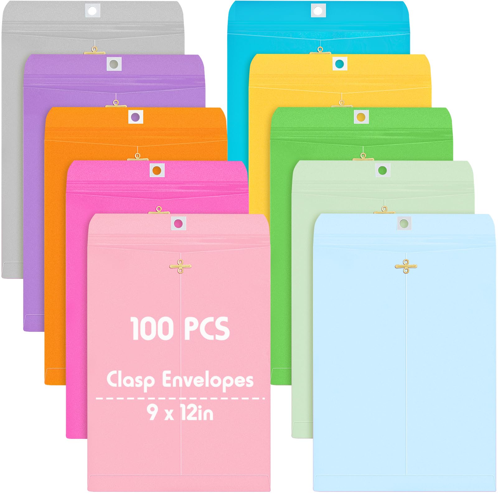 Geyee 100 Pcs 9 x 12 Inch Colorful Clasp Manilla Envelopes Mailing
