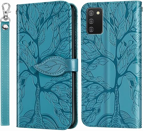 MEUPZZK Funda para Samsung Galaxy A03S, funda tipo cartera para Samsung A03S, piel sintética de alta calidad en relieve, con ranuras para tarjetas,