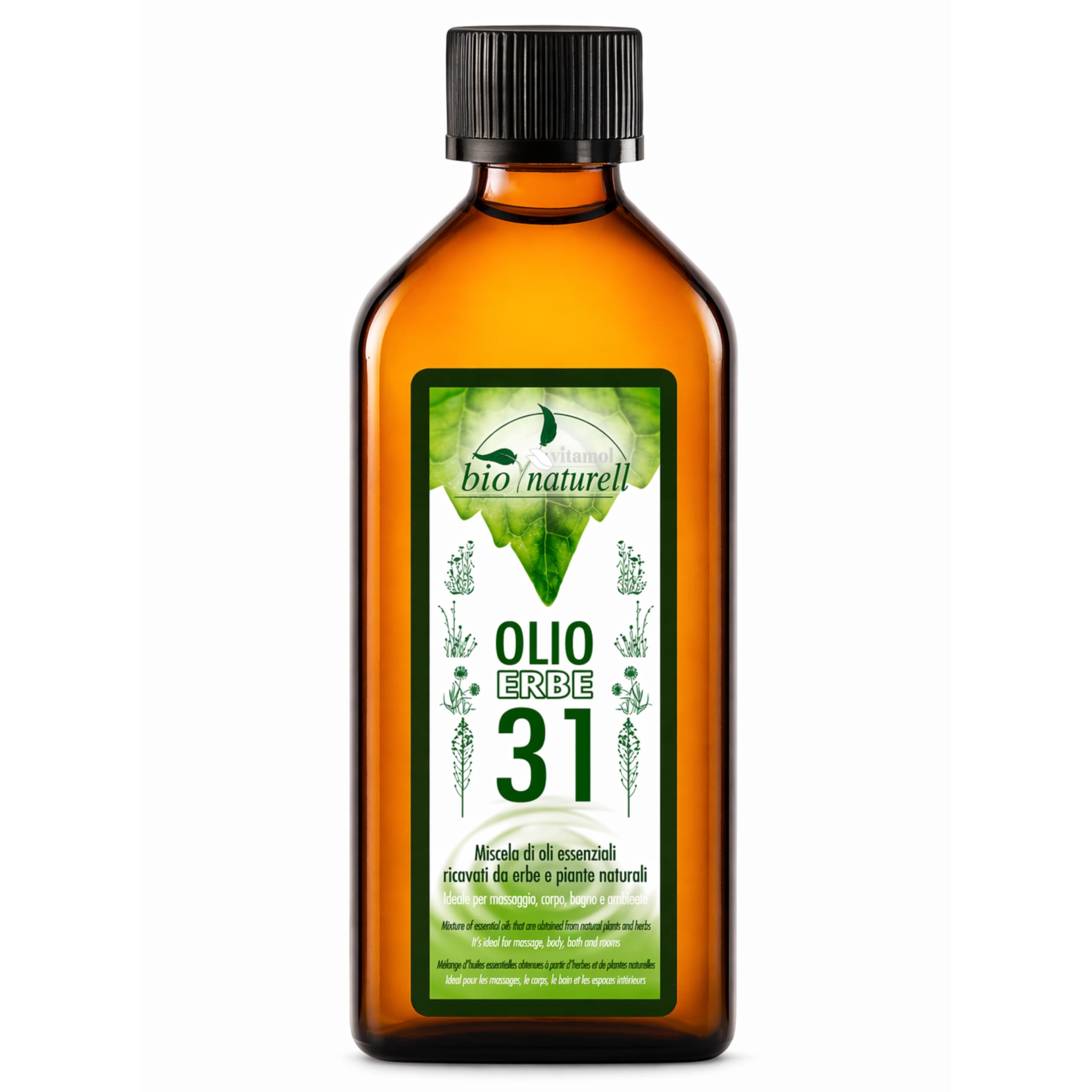 Aceite de Hierbas Vitamol Bio 31 100 ml – Aceite de Masaje para Masaje Muscular, Aromaterapia y Difusores – Refrescante, Revitalizante, Aroma Balsámico, No Graso