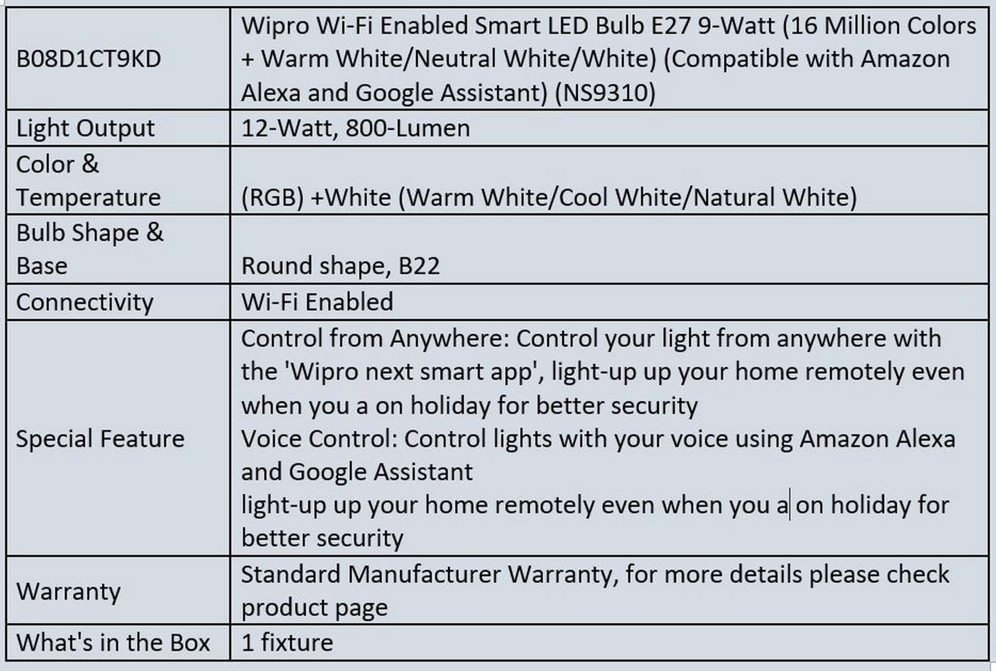 Wipro Smart LED Bulb - 16 Million Colors -6 Wipro Smart LED Bulb - 16 Million Colors -6