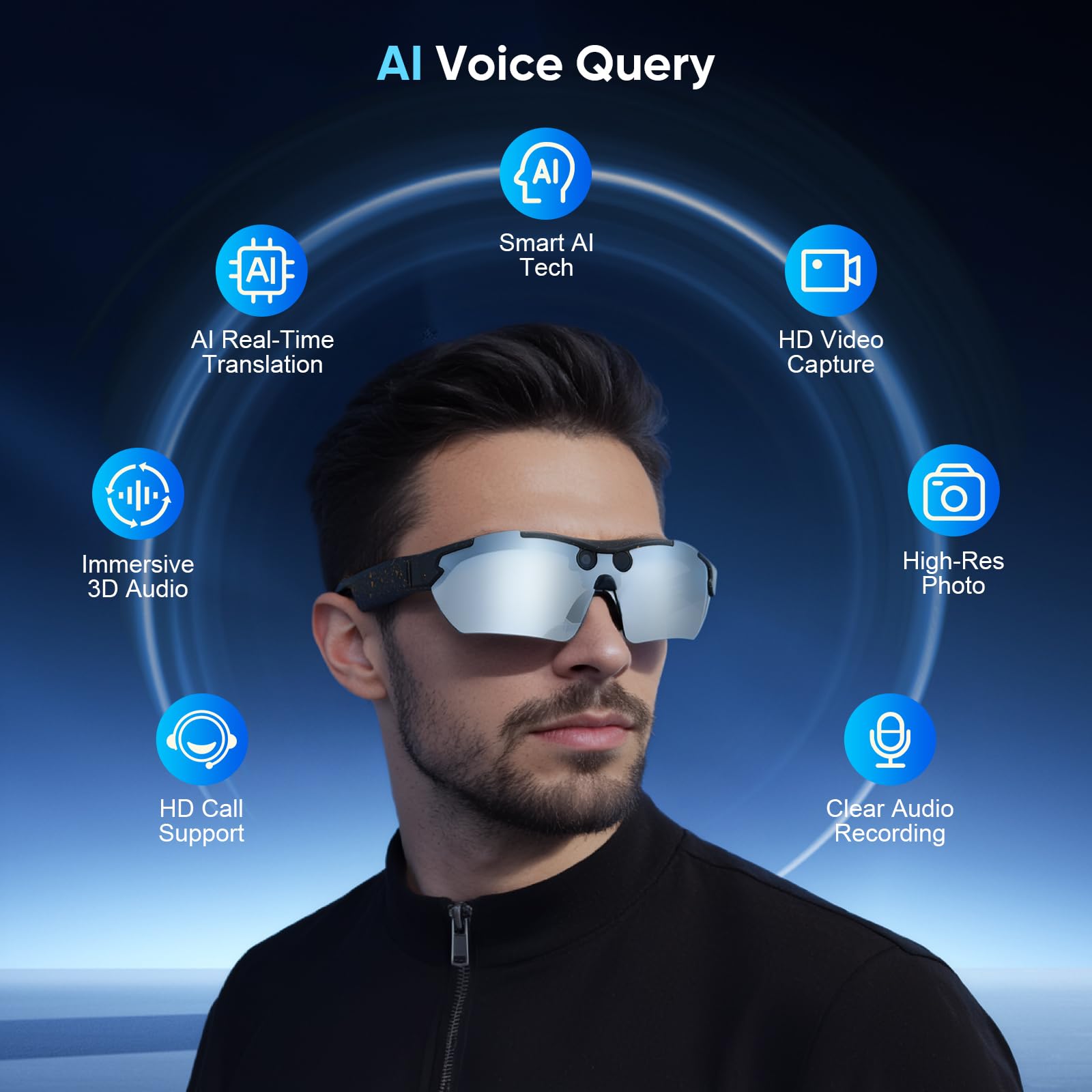 AI Lunettes intelligentes avec caméra, lunettes de sport avec caméra, mini caméra d'action, 1080p HD, petite caméra vidéo, lunettes d'enregistrement vidéo, prise en charge de la photo pour