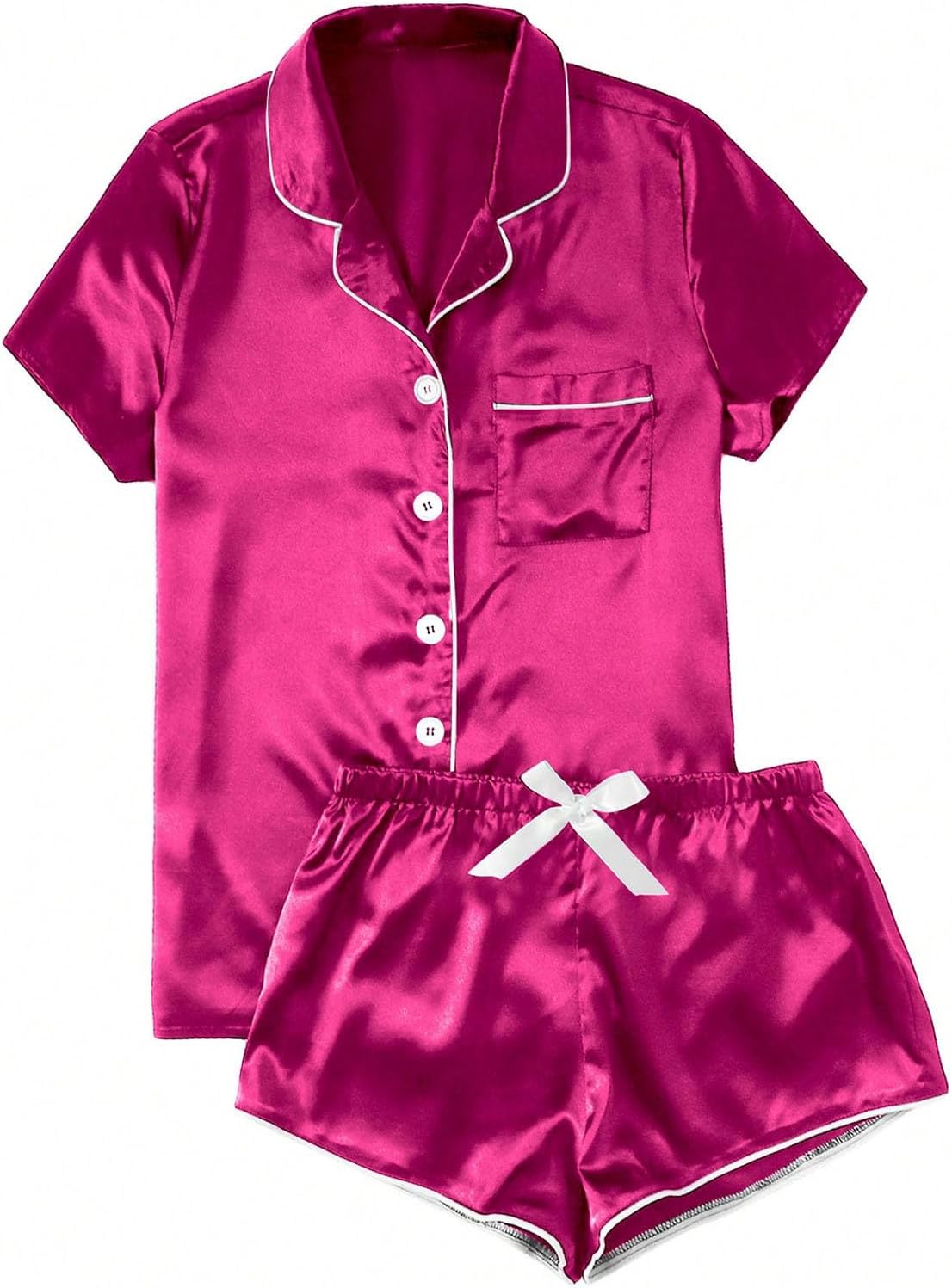 Womens Satin Pajamas Set 2 Piece Button Down Sleepwear Pjs Sets Short Sleeve Cute Tops and Shorts Set Soft Loungewear