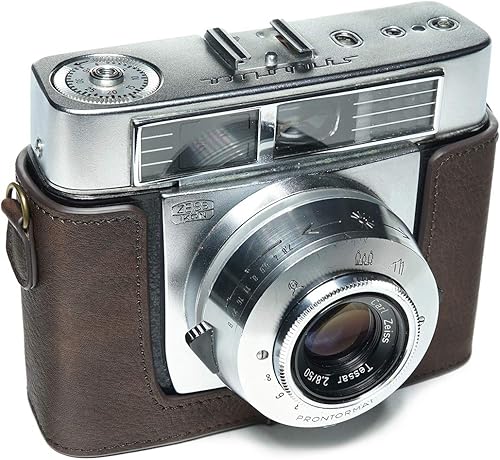 Vista 27 de Funda Symbolica, BolinUS hecha a mano de piel auténtica auténtica para cámara Zeiss Ikon Symbolica con correa de mano (negro)