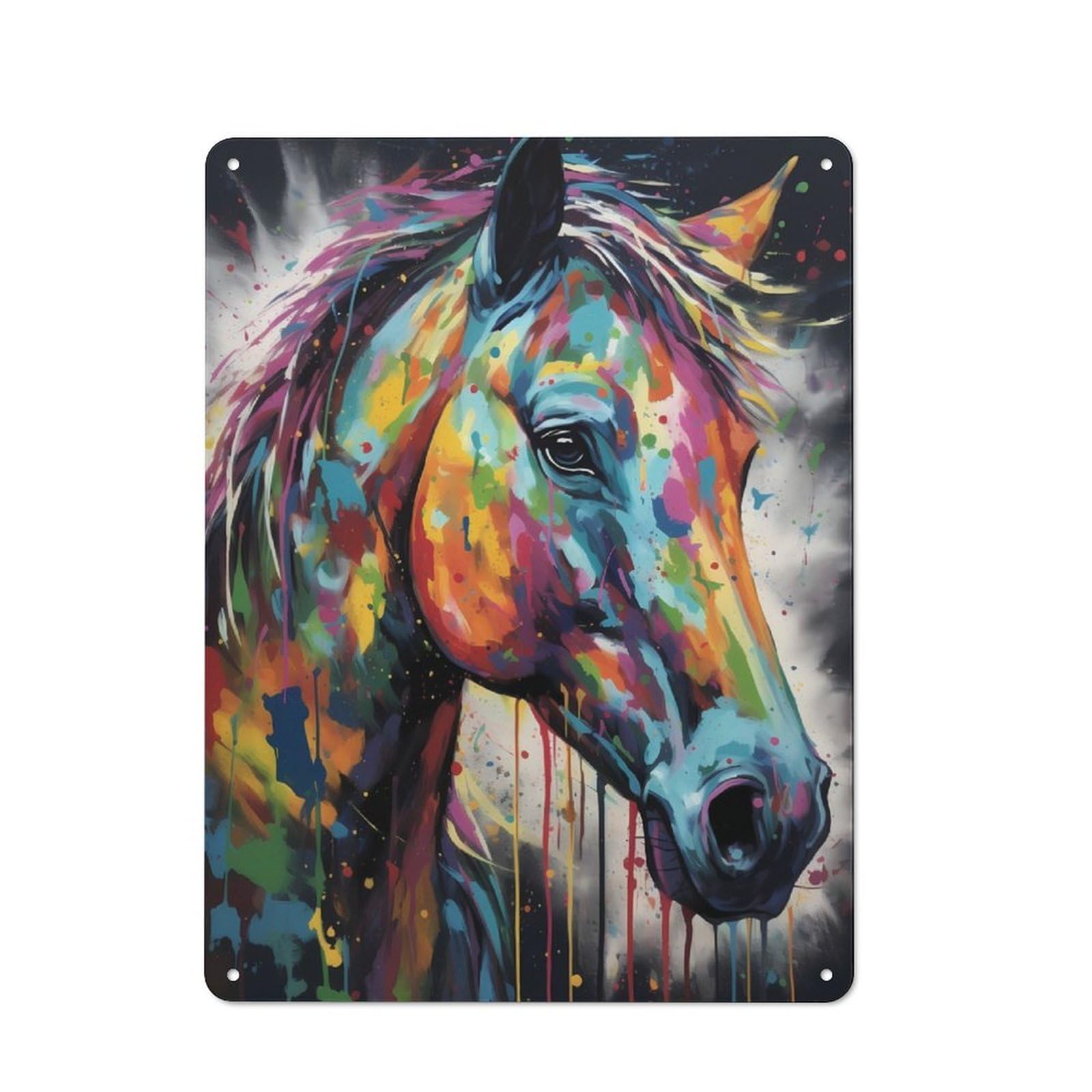 Junmoney Colorful Horse With Drips Rustic Tin Wall Plaque 40X30cm For Home Office Or Studio, For Garage, Workshop And Man Cave Decoration