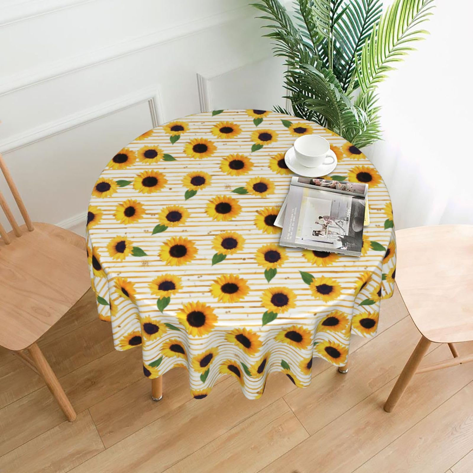 OXbnmm Sunflower pattern Print Soft Round Tablecloth 60in Polyester Washable Cover Cozy Gift for Mom Housewarming