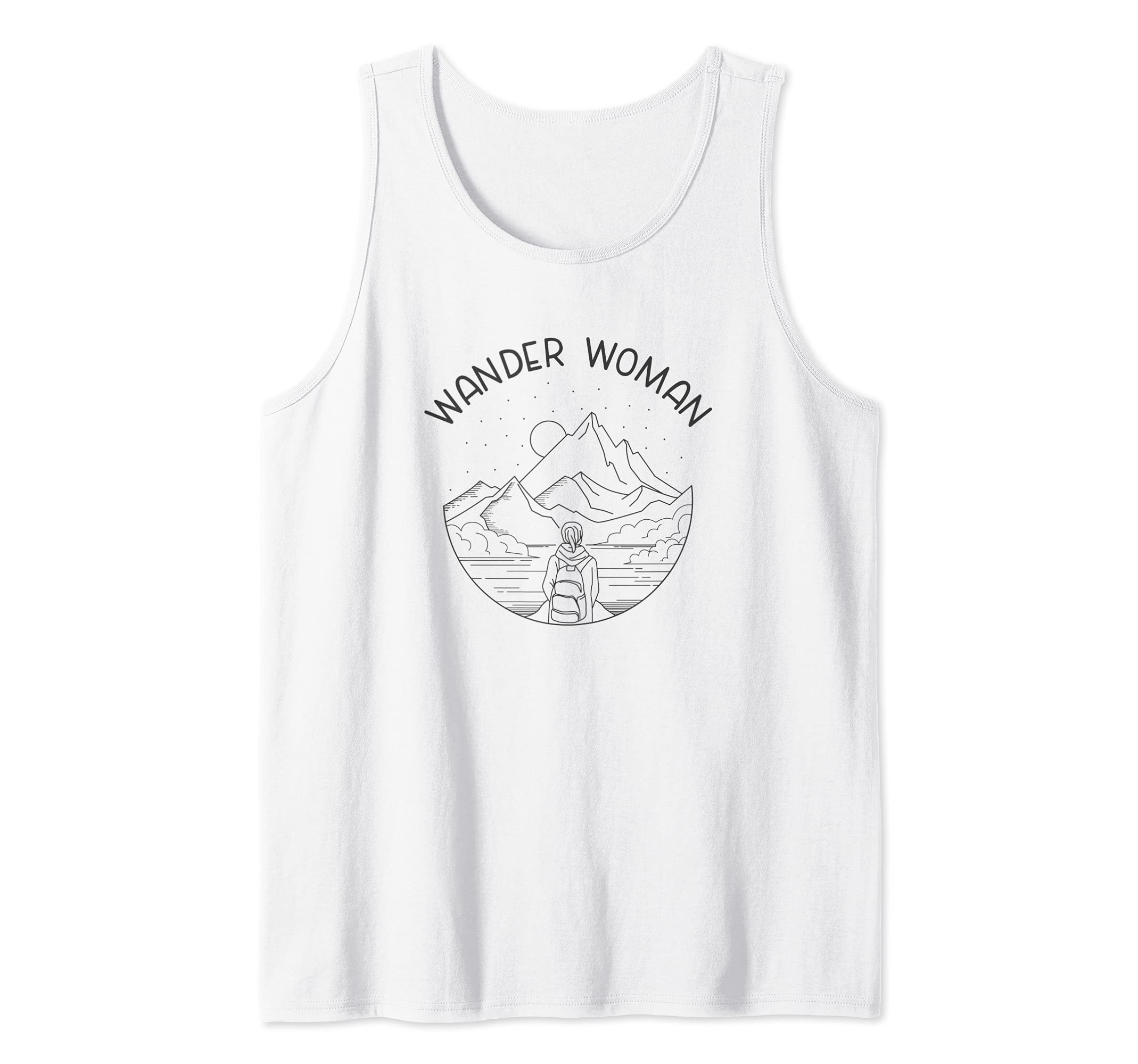 Wander Woman Saying / Outdoors Mountains Backpack Travel Tank Top, White