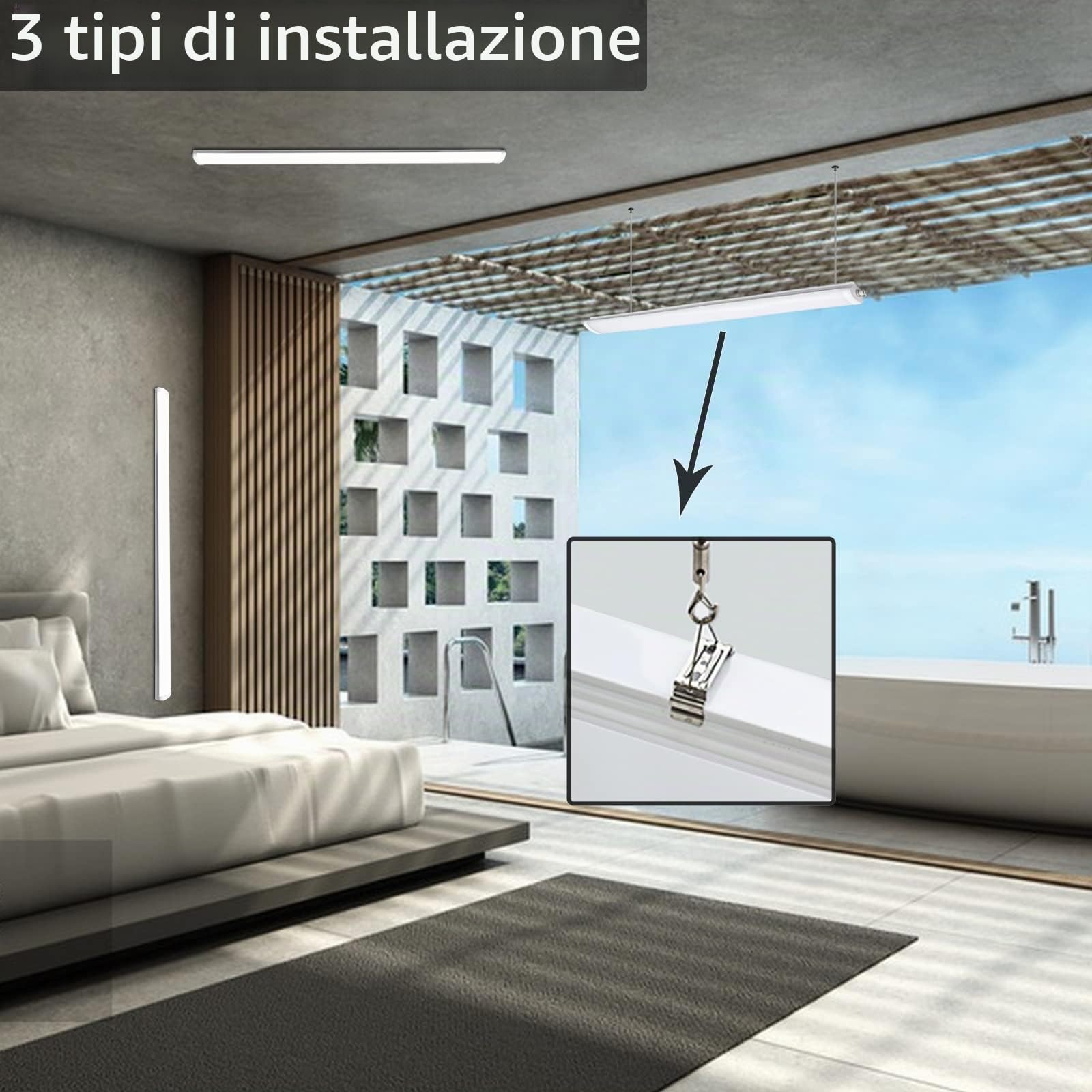 Plafoniera LED 120CM, Neon led 36W 3600LM Lampada Led Soffitto, IP65 Impermeabile Barra plafoniere led a soffitto per Garage Officina Ufficio Bagno Seminterrato Giardino, Bianco neutro 4000K