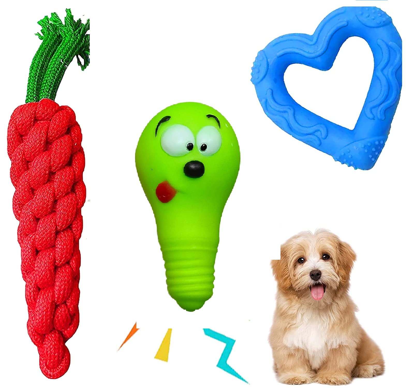 emily pets Dog Toys Set | Dog Rubber Chew Toys, Rope Toys, Squeaky Toys All-in-One Set Dog Toys Pack for Small to Medium Dogs (Pack of 3, Color May Vary) (B0BLGZ8ZLY) Amazon Price History, Amazon Price Tracker