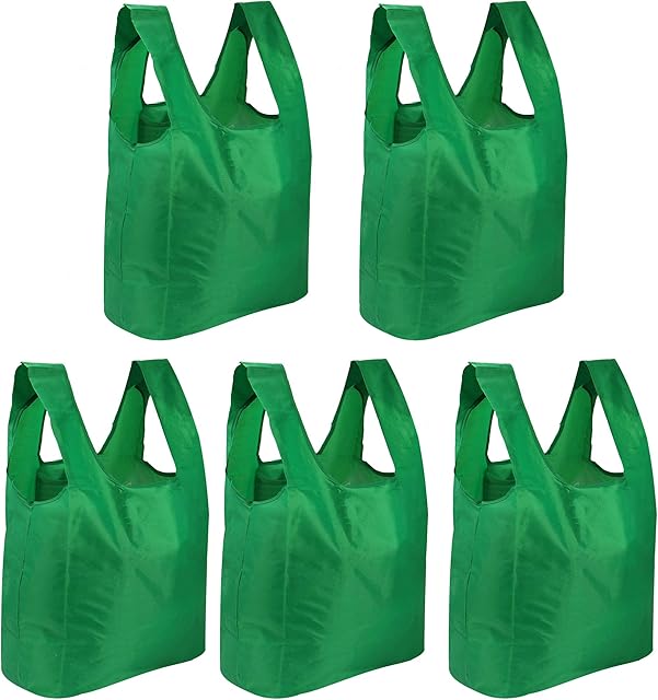 Pukkr 5 Reusable Grocery Bags | Foldable Shopping Tote Bag | Foldaway Carrier With Pouch | Eco-Friendly Supermarket Handbag | Shopper Sack