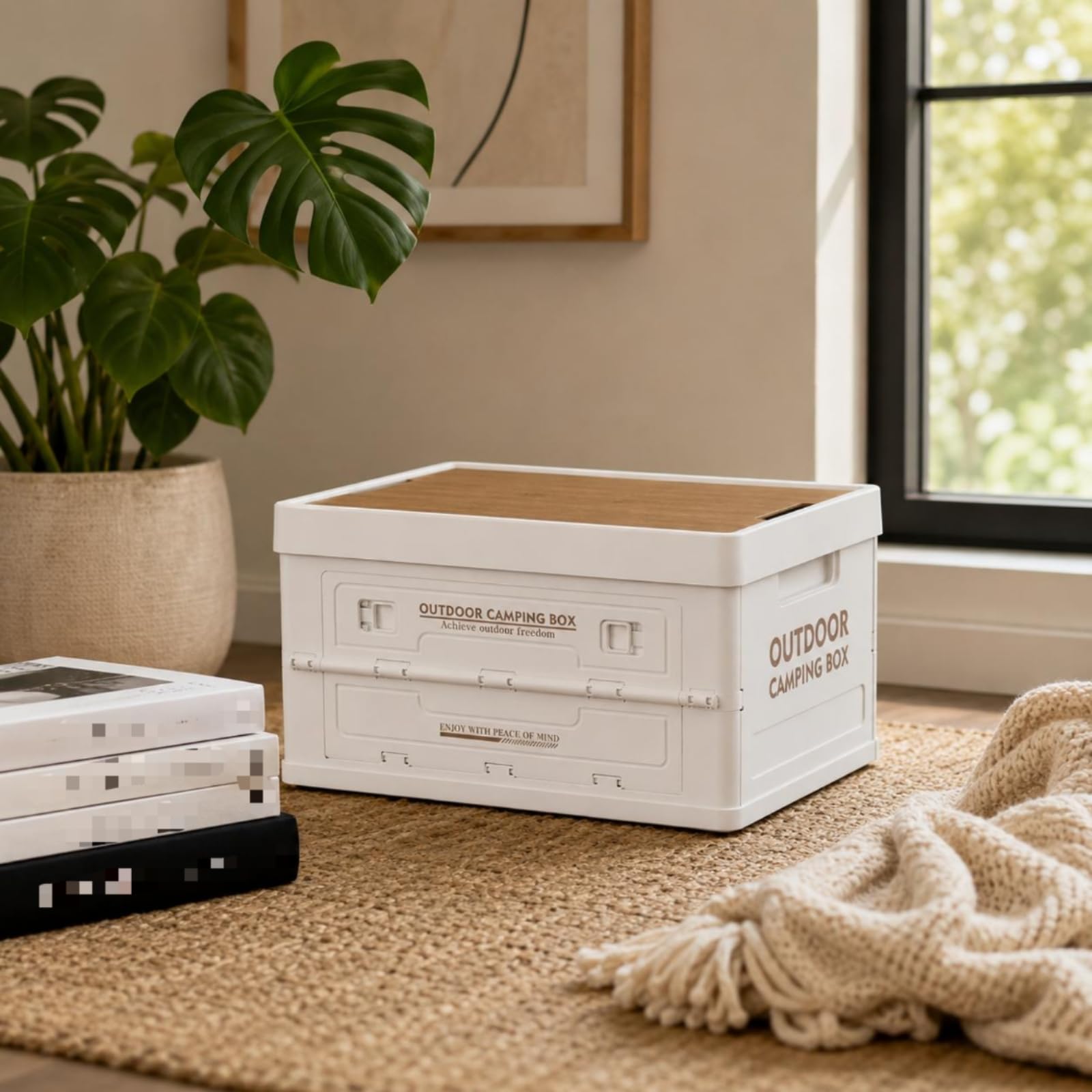 Outdoor Aufbewahrungsbox Faltbox Klappkiste Stapelbox Kiste mit Fünf Seitlichen Zugängen Und Sicherem Riegelverschluss aus PP Holzplatte für Camping, Schwarz-Rosa