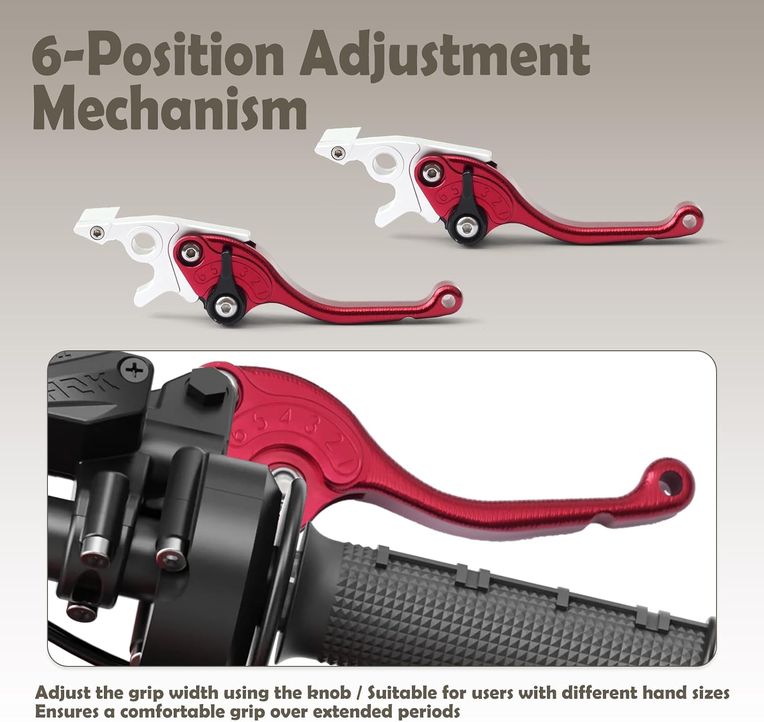 Electric Dirt Bike Brake Clutch Lever Replacement for Yozma in 10 E-Bike for Tuttio Soleil 01 for Tutti for CNC Handbrake Lever, Titanium Alloy, 6th Gear Adjustable, Red, Pair