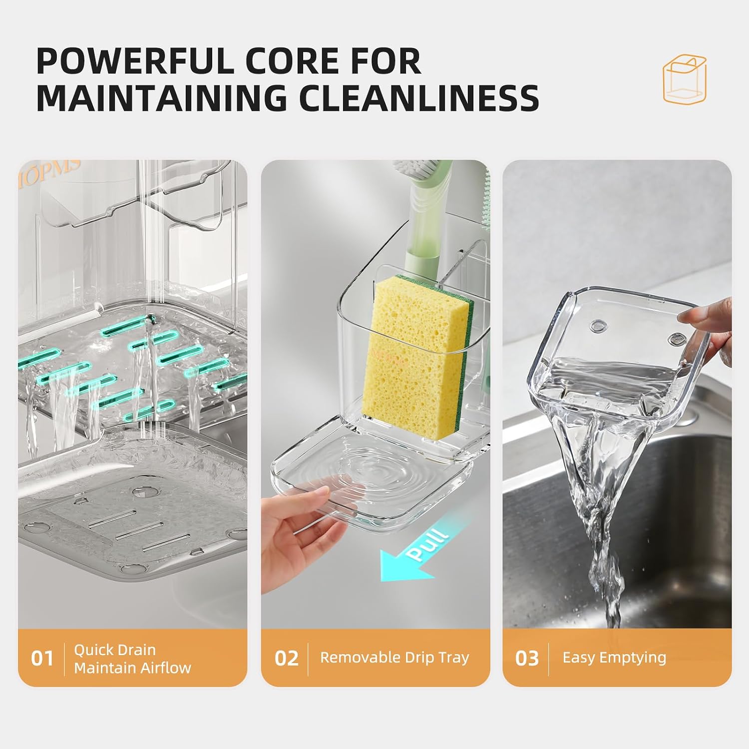 MOPMS Kitchen Sponge Holder with Drip Tray, Sink Caddy Organizer