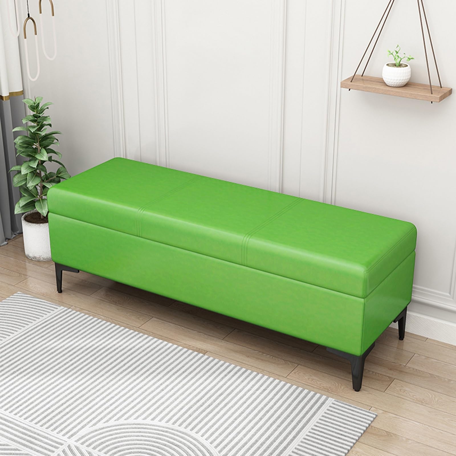 Extralange Kunstleder-Ottoman-Bank, gepolsterter Eingang oder Schlafzimmer, Sitzgelegenheit, 136 kg Stütze, stilvolle Spielzeugkiste und Couchtisch