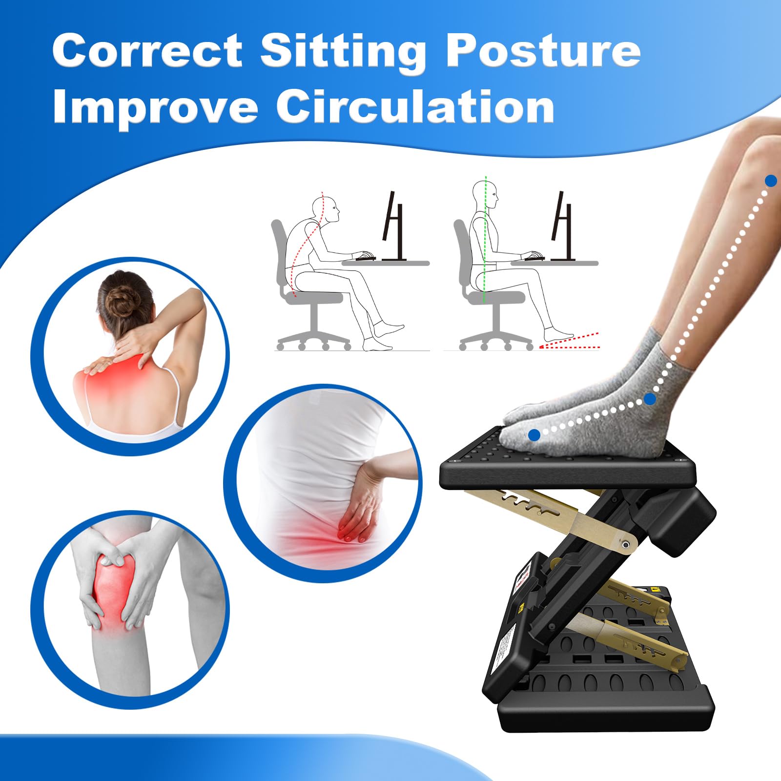 Reposapiés plegable, reposapiés para computadora debajo del escritorio, 12 modos de reposapiés ergonómico ajustable para oficina, capacidad de carga de 80 libras, almohadilla de tela suave