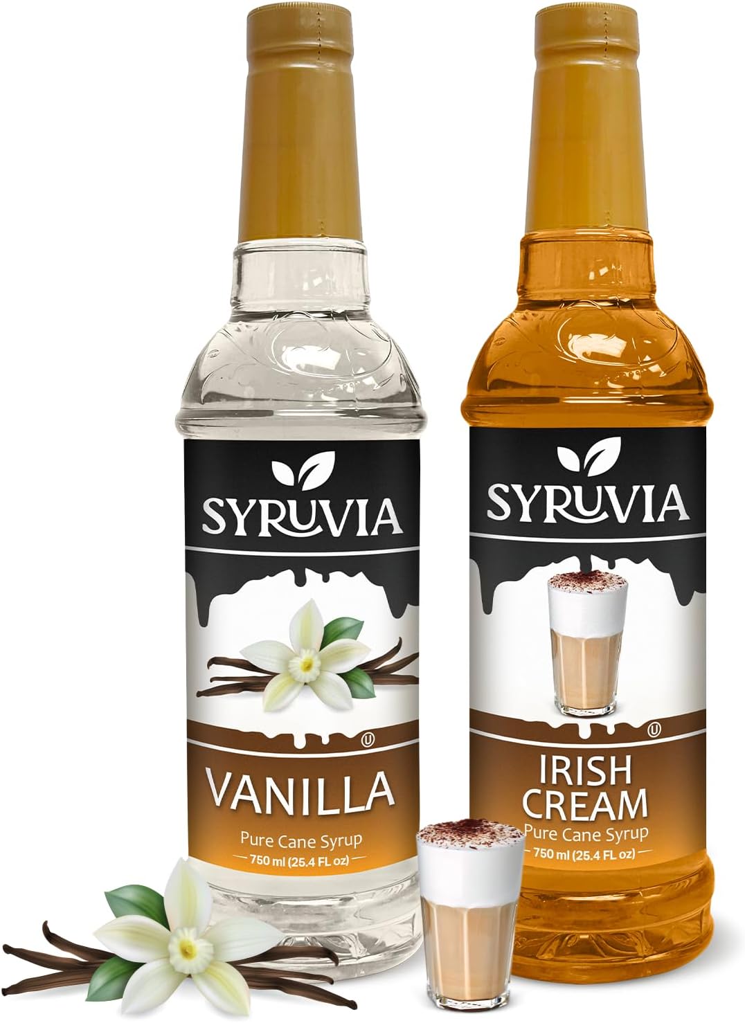 Syruvia Coffee Syrup Variety Pack - Vanilla & Irish Cream- Gluten-Free, Kosher, 25.4 fl oz Bottles - Enhance Your Coffee Experience with Premium Flavoring Syrups
