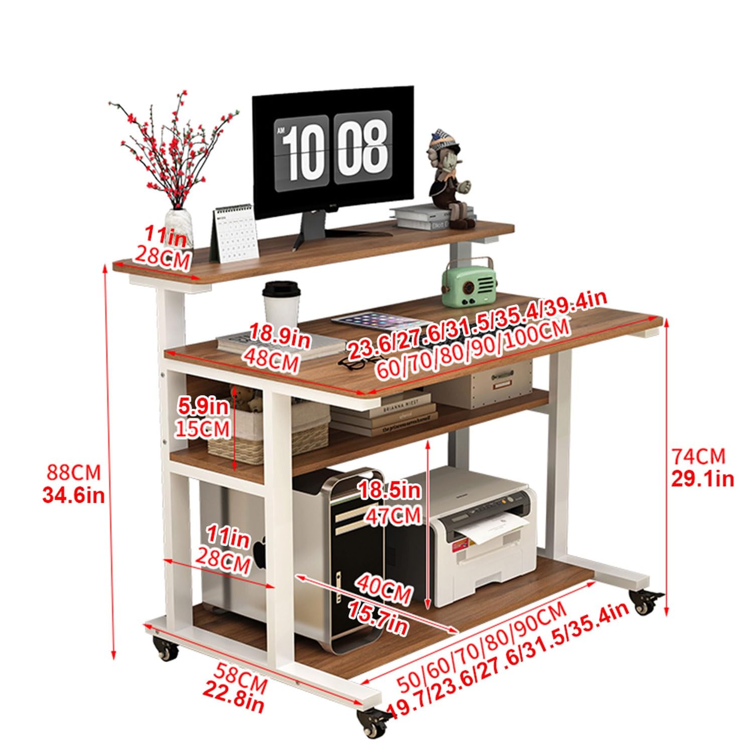 Stylowe mobilne biurko komputerowe z miejscem do przechowywania, domowe biuro, stół do gier, nowoczesny, minimalistyczny design, idealne do biura, gabinetu, salonu (A2 61 cm dł. x 58 cm szer.)