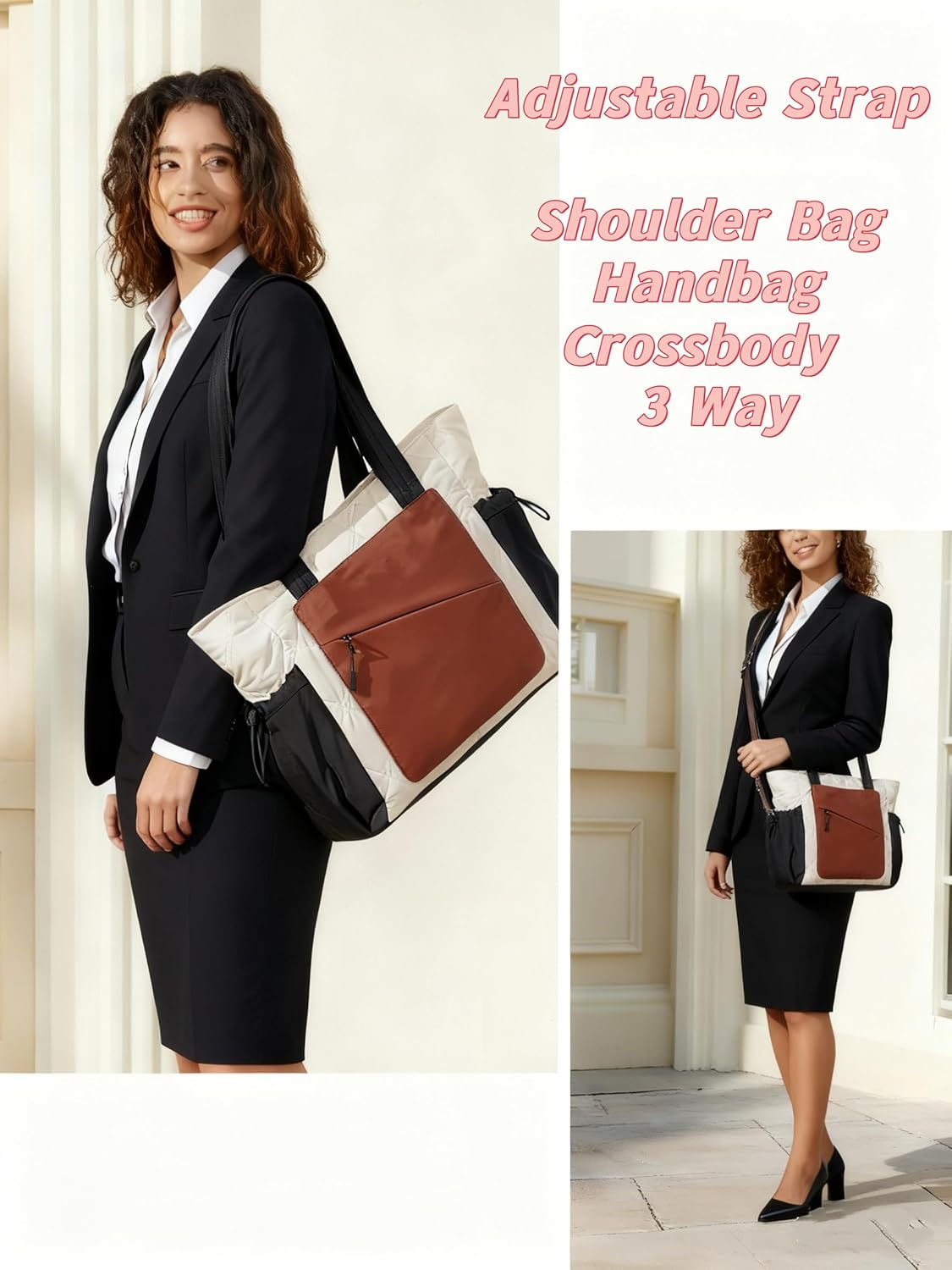 HUGOOME Work Tote Bag for Women, Large Puffer Work Tote Laptop Bag, Lightweight Travel Tote Bag with Zipper Gifts for Women Army Green - Image 2