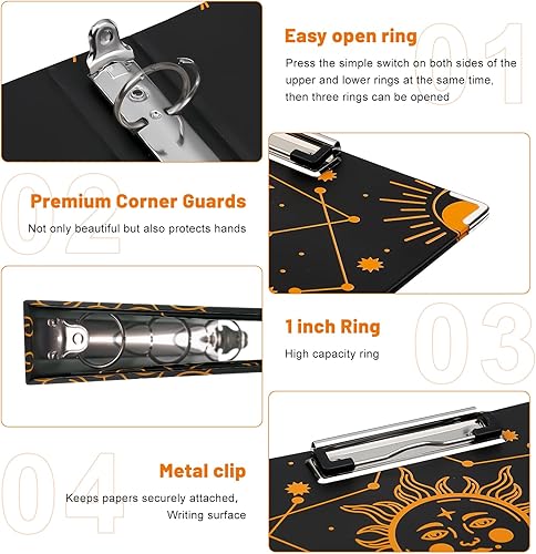 Miniatura 5 de HAOQINA Carpeta de 3 anillos de 1 pulgada, 5 pestañas divisoras de índice, portapapeles de tres anillos para papeles tamaño carta, organizador de